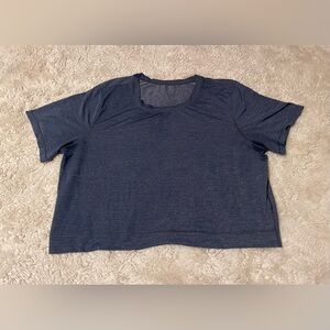 Lululemon Long Distance Short Sleeve Shirt Heathered Nile Blue Cropped Size 8